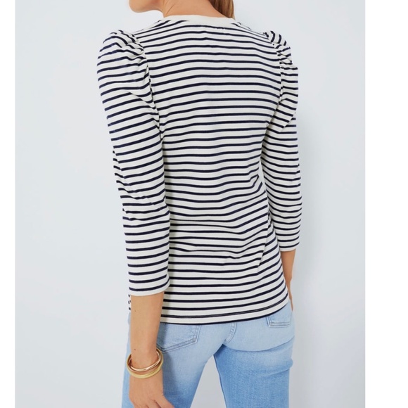 Tuckernuck Pomander Place Navy Stiped Vesty Long Sleeve Crewneck Puff Sleeve M - Picture 3 of 15